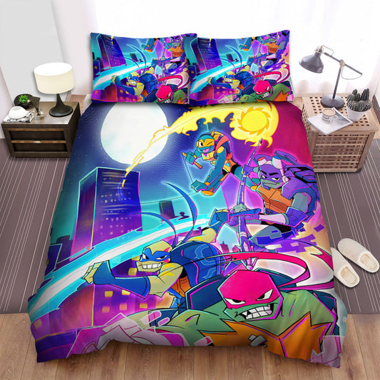 TMNT Bedding Set Ninja Turtles Fighting In Monlight Duvet Covers Colorful Unique Gift