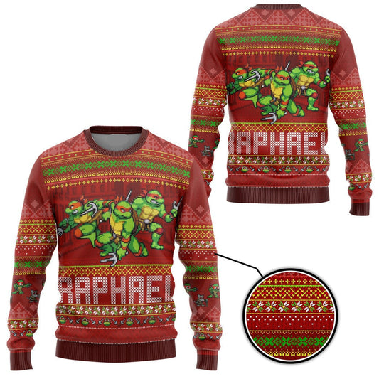 TMNT Sweatshirt Raphael Ninja Turtles Snowflakes Pattern Sweatshirt Red Unisex