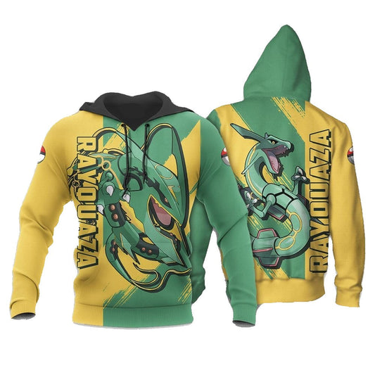 PKM Hoodie Pokemon Rayquaza Graphic Hoodie Yellow Green Unisex