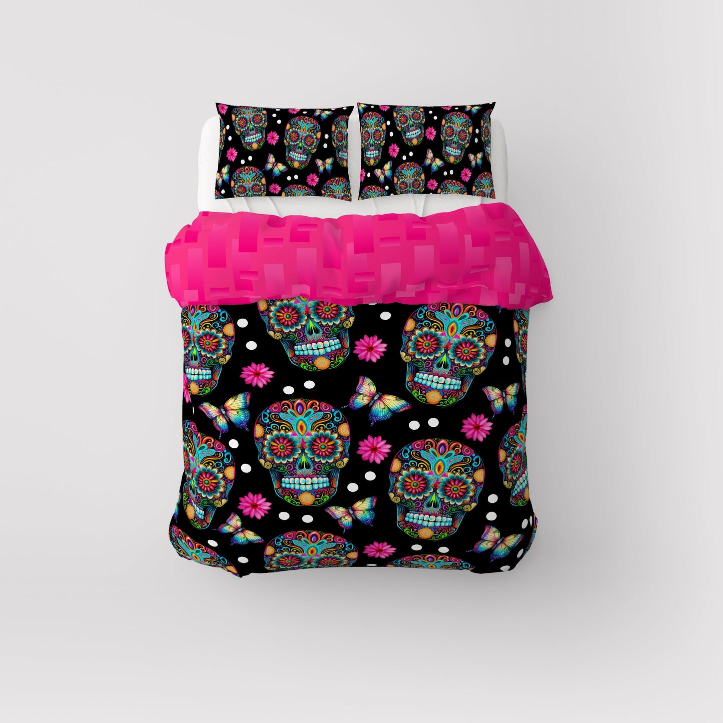 Skull Bedding Set Sugar Skulls With Flowers Duvet Covers Black Unique Gift