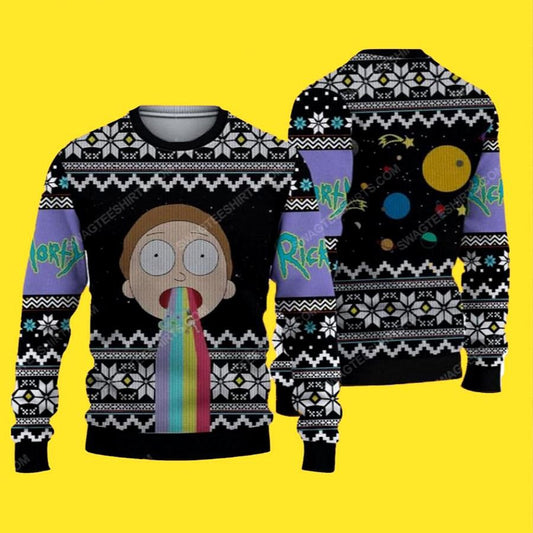 Rick And Morty Sweatshirt Rainbow Snowflakes Pattern Rick And Morty Sweatshirt Black Unisex Adults