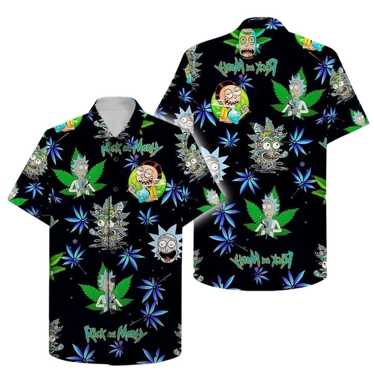 Rick and Morty Hawaii Shirt Rick And Morty Weed Pattern Aloha Shirt Black Unisex Adults New Release