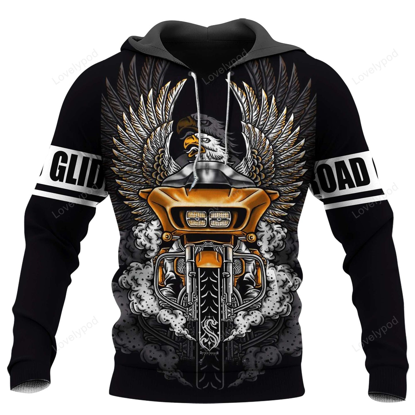 Motorcycle Hoodie Road Glide Motorcycle Eagle T-shirt Black Unisex