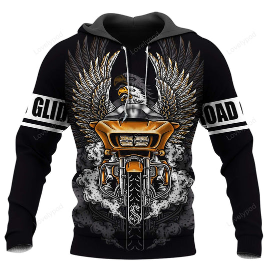 Motorcycle Hoodie Road Glide Motorcycle Eagle T-shirt Black Unisex