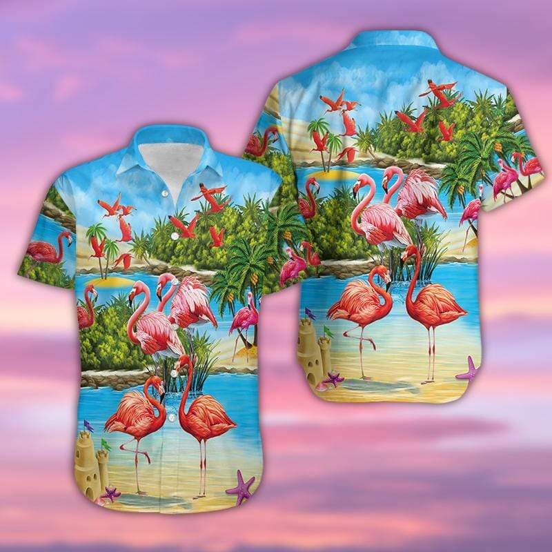 Unifinz Flamingo Beach Hawaii Shirt Flamingo On The Beach Hawaiian Shirt Flamingo Aloha Shirt 2023