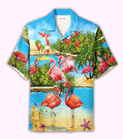 Unifinz Flamingo Beach Hawaii Shirt Flamingo On The Beach Hawaiian Shirt Flamingo Aloha Shirt 2022