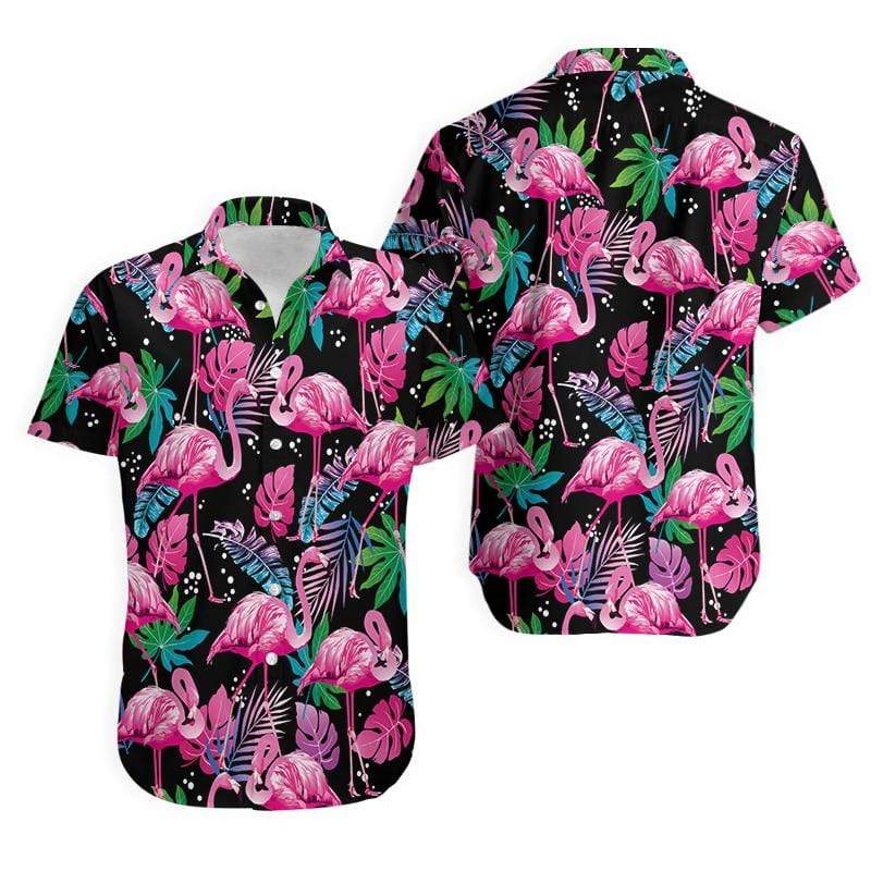 Unifinz Flamingo Aloha Shirt Black Background Flamingo Tropical Hawaiian Shirt Flamingo Hawaii Shirt 2024