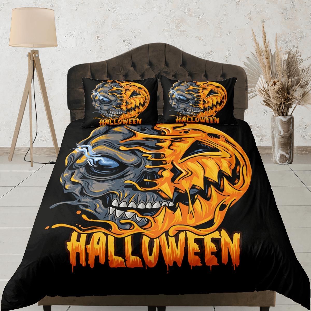 Halloween Bedding Set Spooky Pumpkin Zombie Face Duvet Covers Black Unique Gift