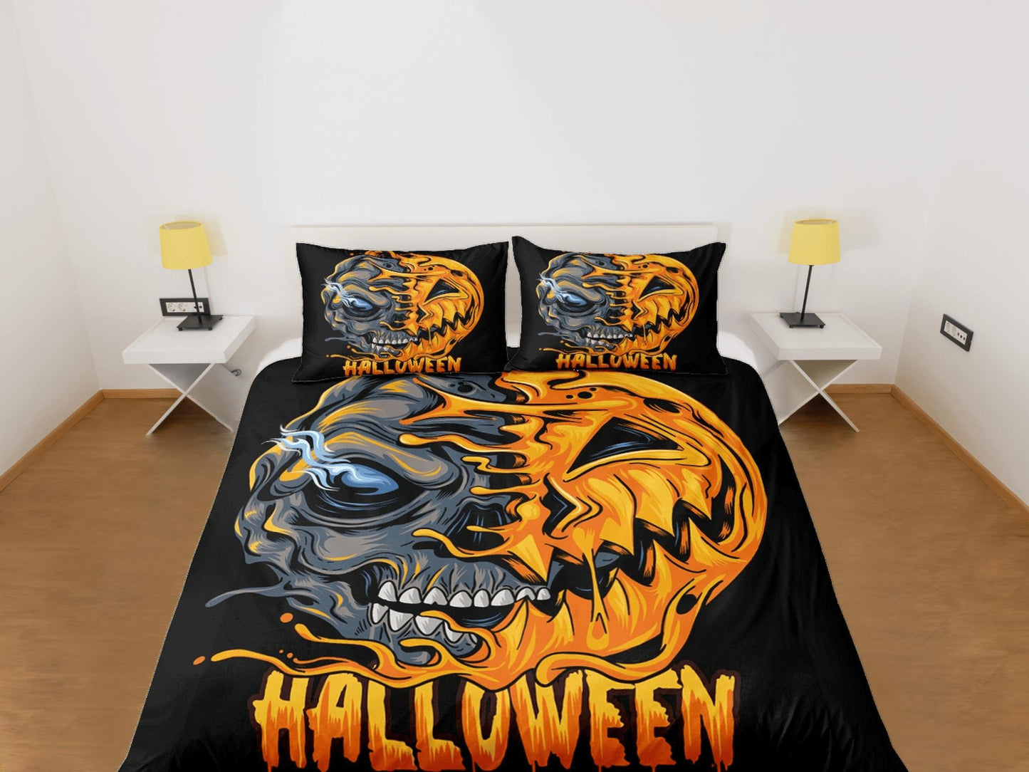 Halloween Bedding Set Spooky Pumpkin Zombie Face Duvet Covers Black Unique Gift