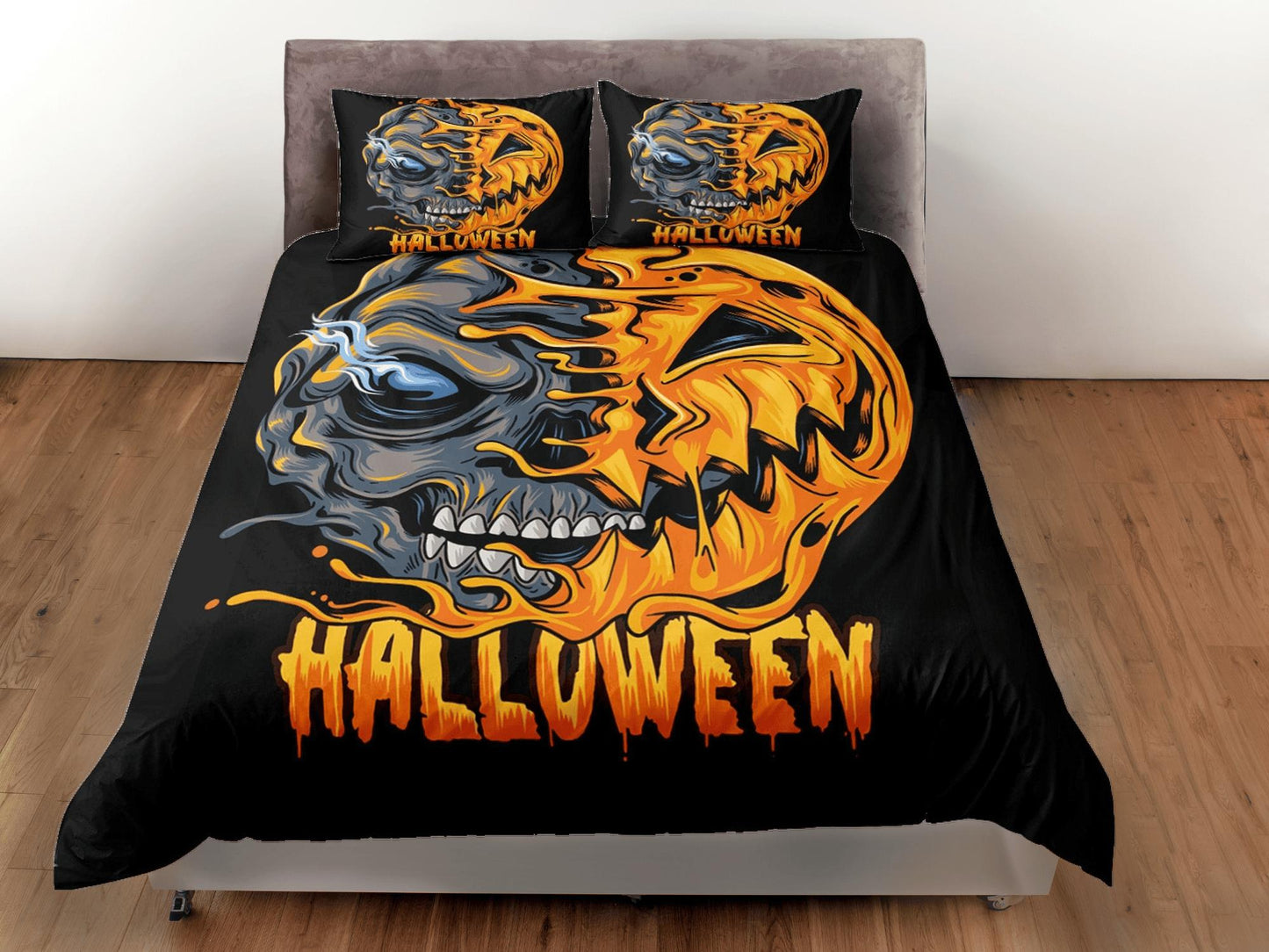 Halloween Bedding Set Spooky Pumpkin Zombie Face Duvet Covers Black Unique Gift