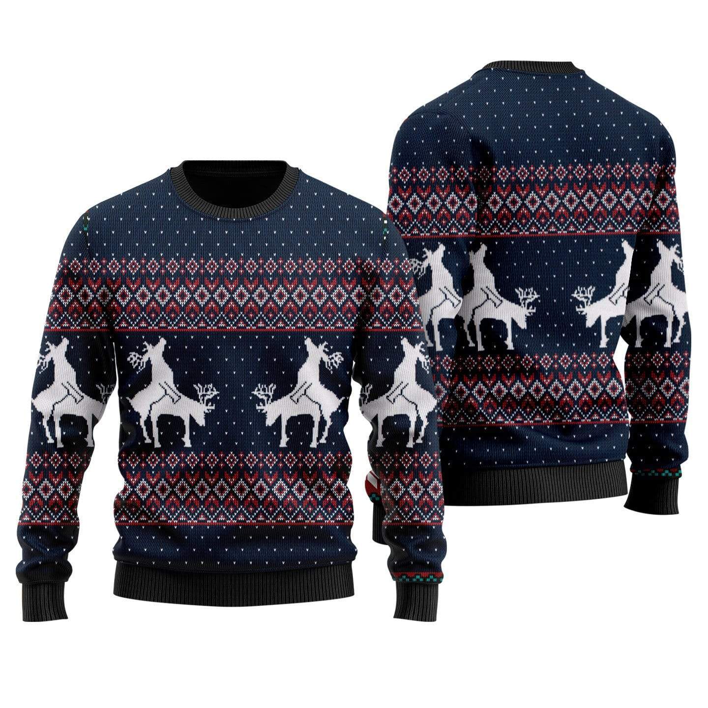 Reindeer Sweater Funny Reindeer Pose Blue Ugly Sweater