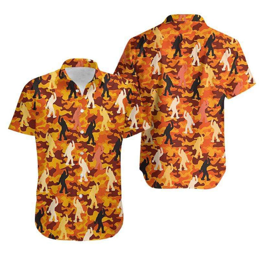 Unifinz Bigfoot Hawaiian Shirt Bigfoot Peace Sign Orange Camo Hawaii Aloha Shirt 2022