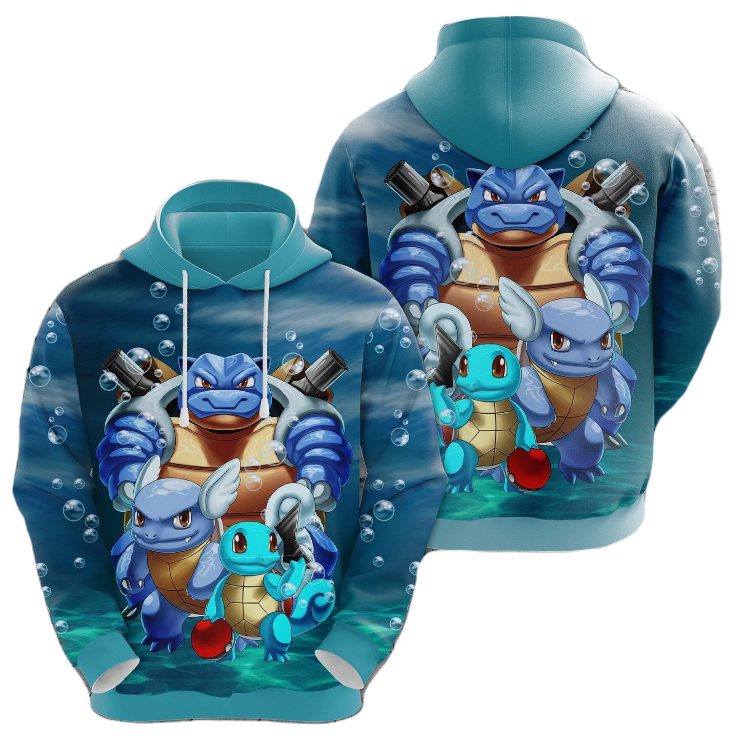 PKM Hoodie Squirtle Wartortle Blastoise Graphic Hoodie Blue Unisex