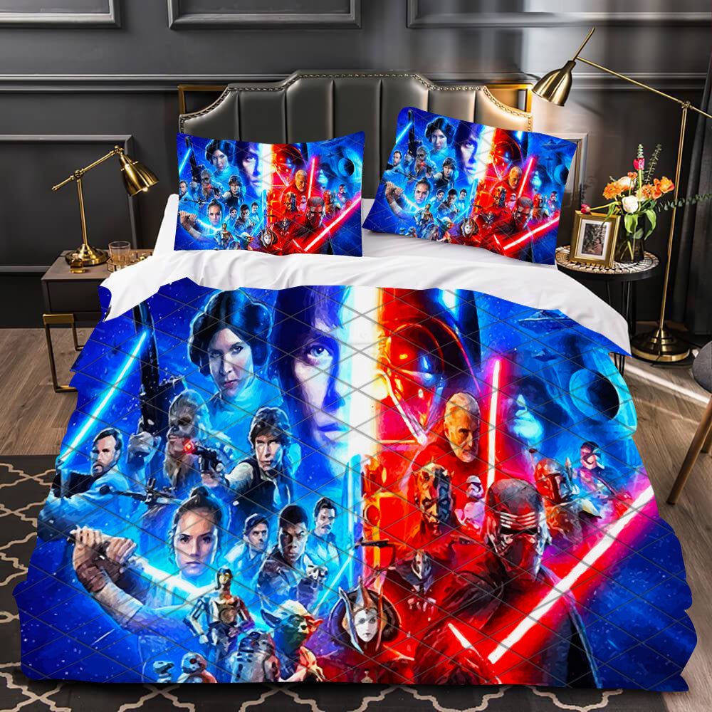 SW Bedding Set SW The Skywalker Saga Characters Duvet Covers Blue Red Unique Gift