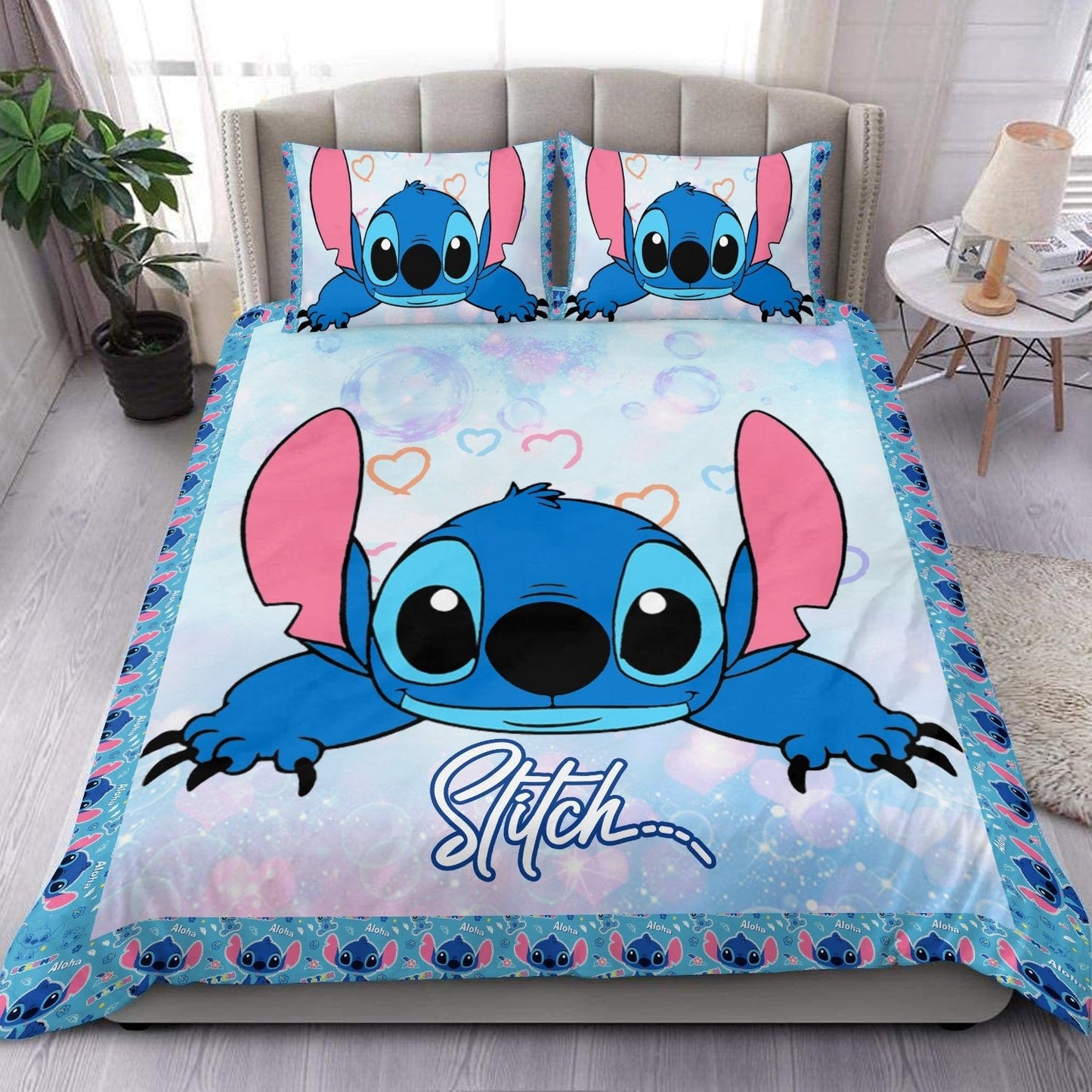 Lilo And Stitch Bedding Set Stitch Graphic Pattern Duvet Covers Blue Unique Gift