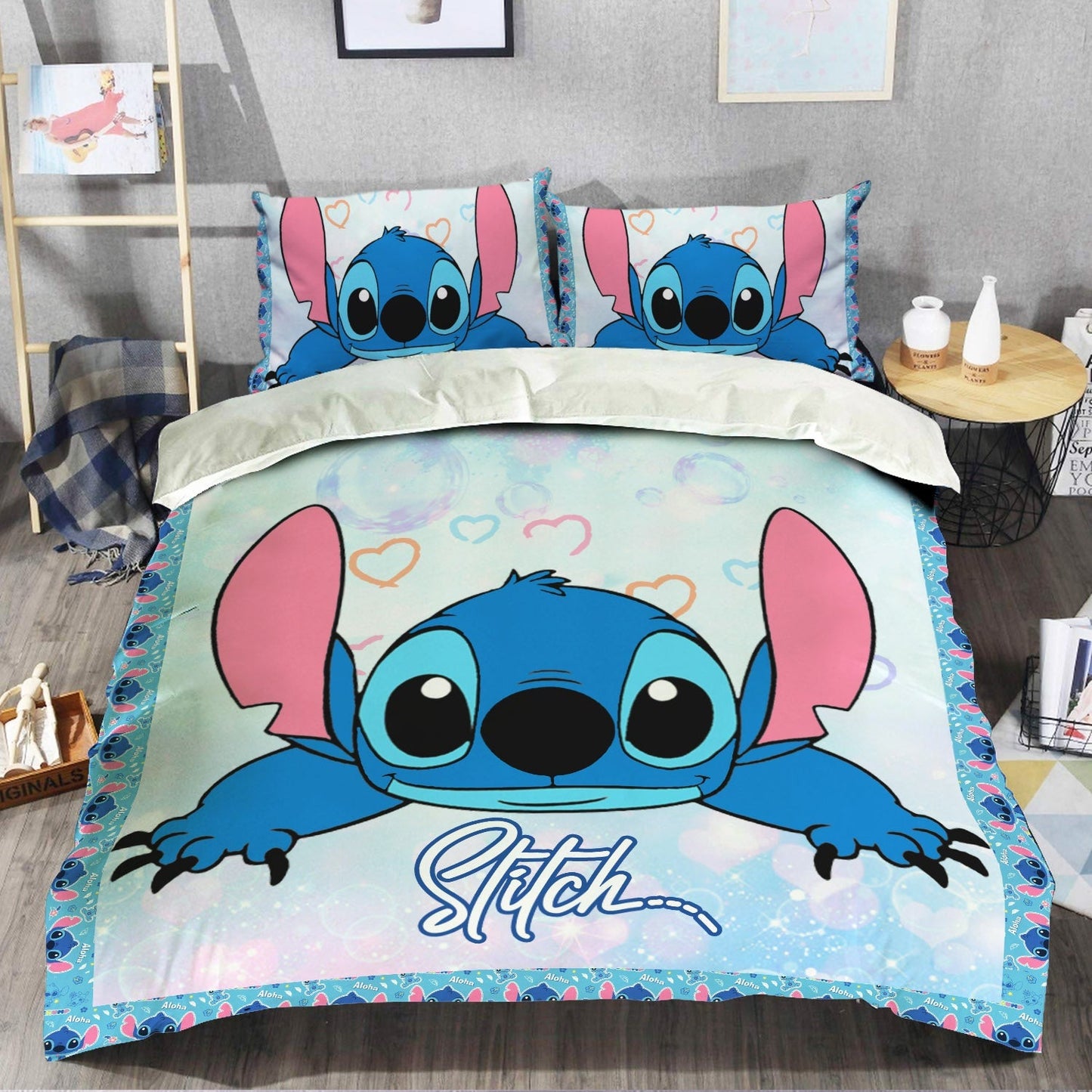 Lilo And Stitch Bedding Set Stitch Graphic Pattern Duvet Covers Blue Unique Gift