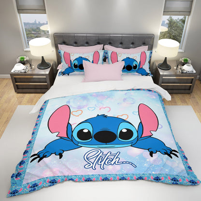 Lilo And Stitch Bedding Set Stitch Graphic Pattern Duvet Covers Blue Unique Gift