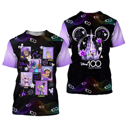 DN T-shirt Lilo And Stitch Square DN 100 Years Of Wonder T-shirt Black Purple Unisex Adults New Release