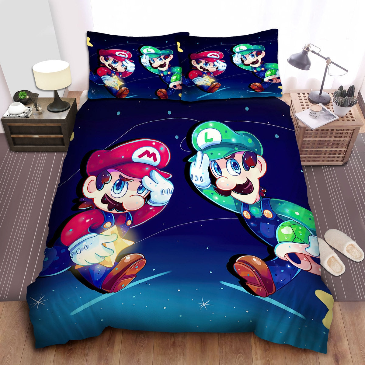 Mario Bedding Set Super Mario And Luigi On Their Missions Duvet Covers Blue Unique Gift