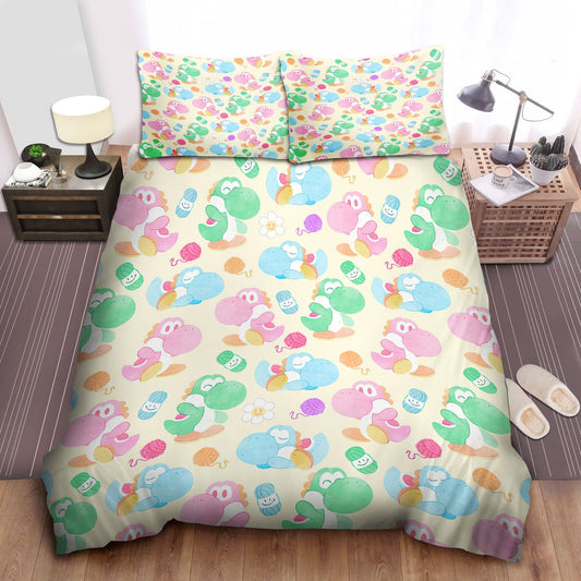 Mario Bedding Set Super Mario Cute Yoshi Pattern Duvet Covers Colorful Unique Gift