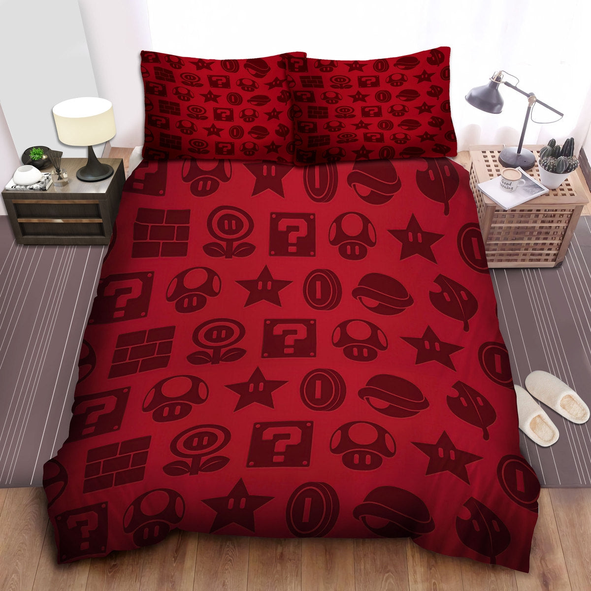 Mario Bedding Set Super Mario Iconic Symbols Duvet Covers Red Unique Gift