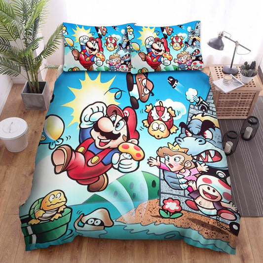 Mario Bedding Set Super Mario Characters In Vintage Duvet Covers Colorful Unique Gift