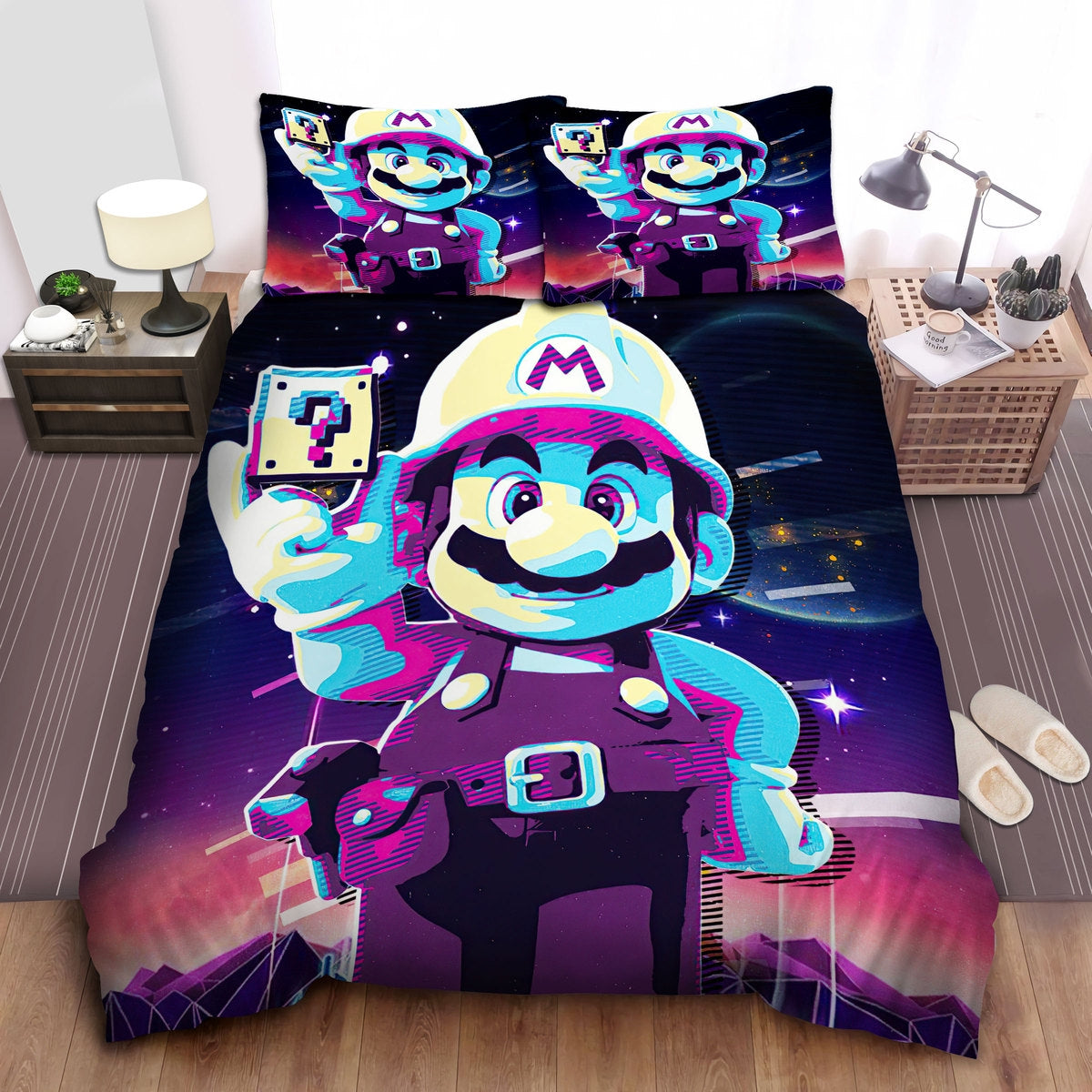 Mario Bedding Set Super Mario Miami Vice Retro Theme Duvet Covers Colorful Unique Gift