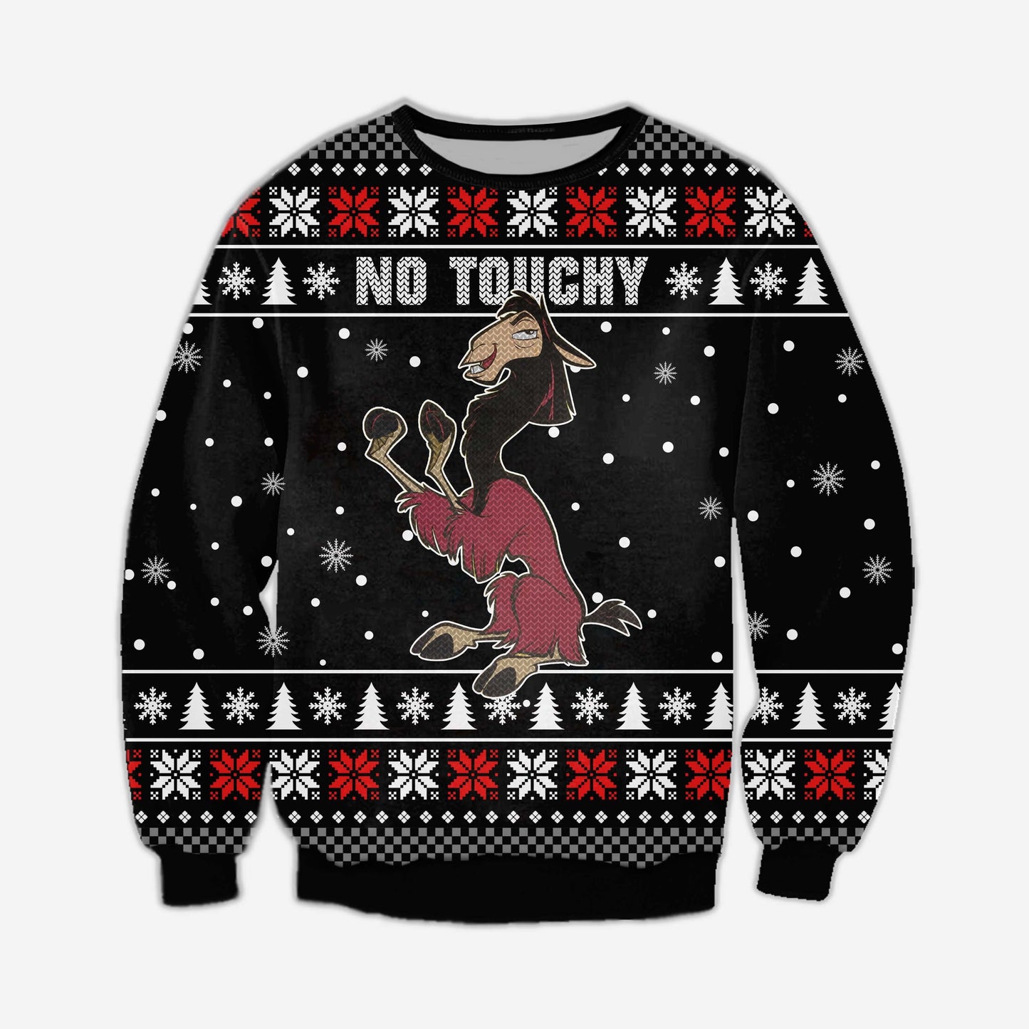 DN Chrsitmas Ugly Sweater Kuzco Llama No Touchy Christmas Black Sweater