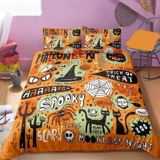 Halloween Bedding Set Scarry Moonless Night Halloween Duvet Covers Orange Unique Gift