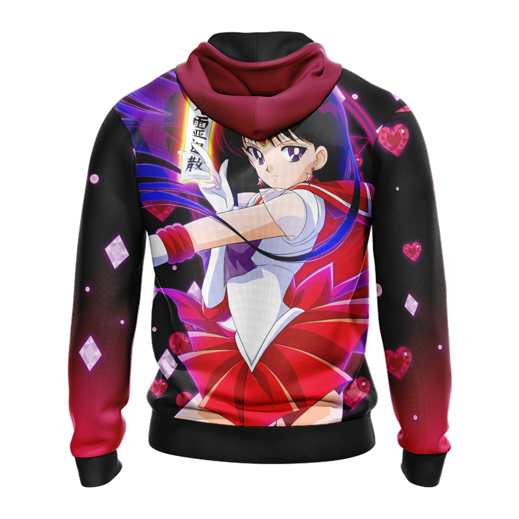 Sailor Moon Hoodie Super Sailor Mars Graphic Hoodie Black Red Unisex