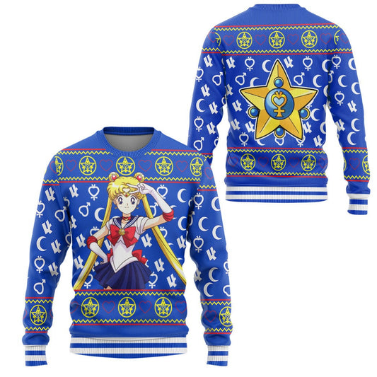 Sailor Moon Sweatshirt Usagi Tsukino Sailor Moon Star Pattern Sweatshirt Blue Unisex