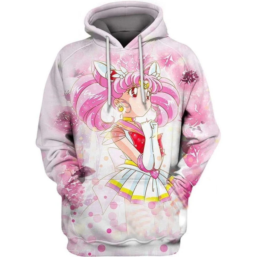 Sailor Moon Hoodie Sailor Chibi Moon Graphic Hoodie White Pink Unisex