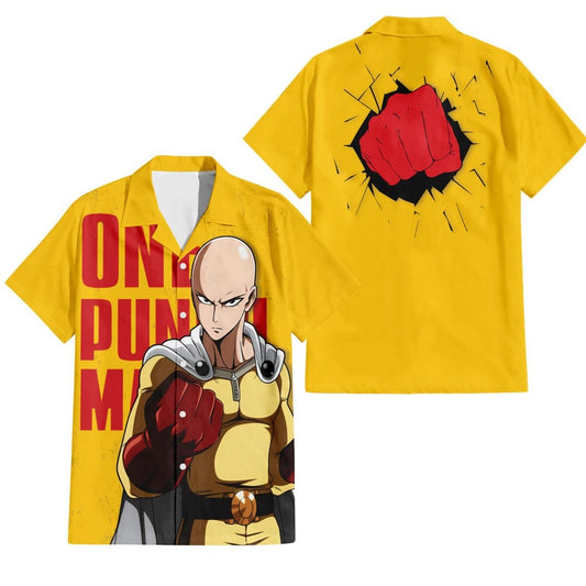 One Punch Man Hawaii Shirt Saitama Powerful Punch Aloha Shirt Yellow Unisex