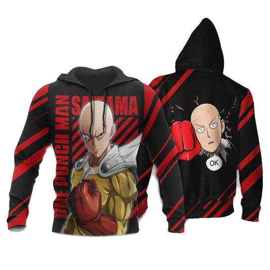 One Punch Man Hoodie One Punch Man Saitam Punch Hoodie Black Red Unisex