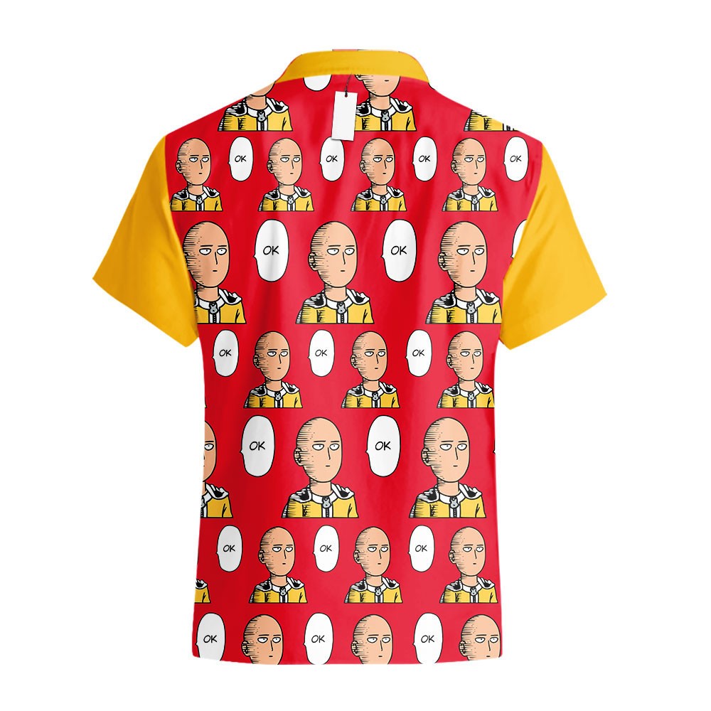 One Punch Man Hawaii Shirt Saitama Ok Funny Face Pattern Aloha Shirt Red Yellow Unisex