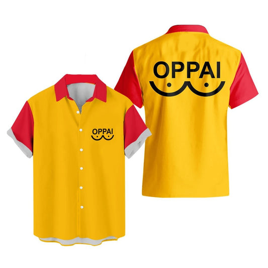 One Punch Man Hawaii Shirt Saitama Oppai Funny Aloha Shirt Yellow Unisex