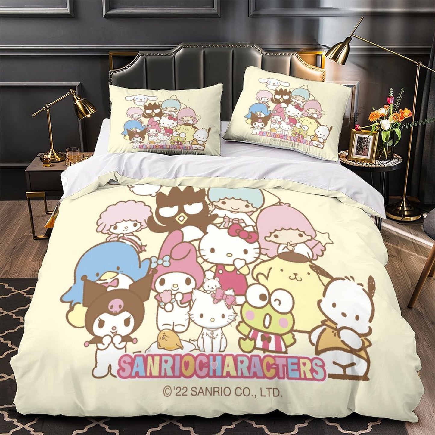 Hello Kitty Bedding Set Sanrio Characters Graphic Duvet Covers Yellow Unique Gift