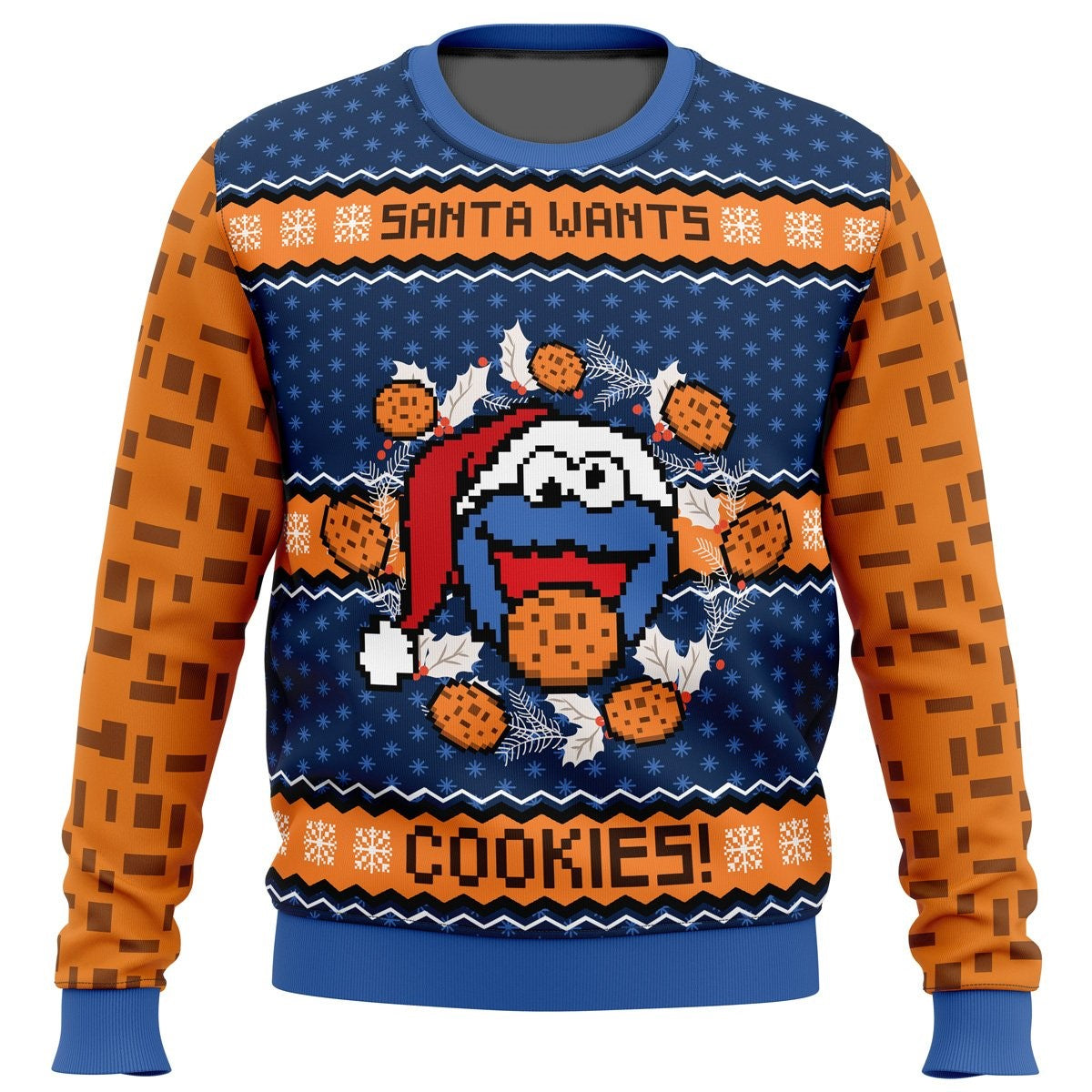 Puppet Sweatshirt Santa Wants Cookies Sweatshirt Blue Orange Unisex