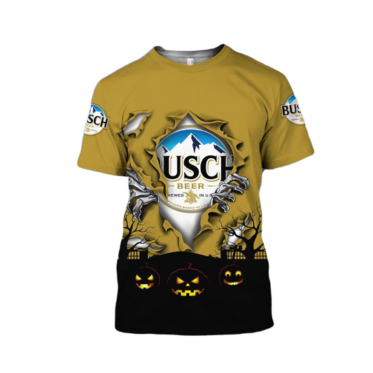 Busch Light T-shirt Scary Night Halloween Busch Beer T-shirt Black Yellow Unisex