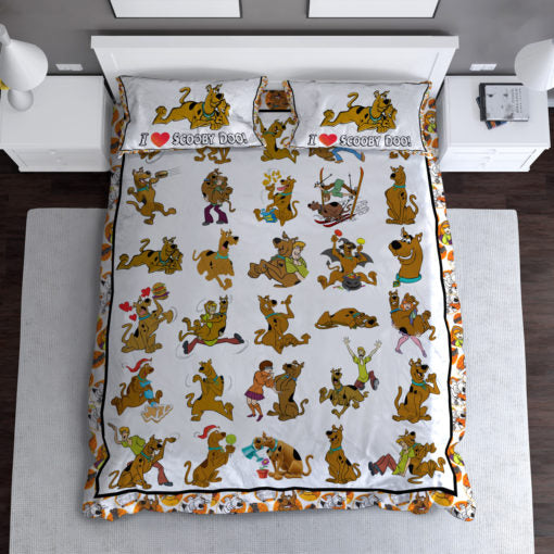 Scooby Doo Bedding Set I Love Scooby Doo Pattern Duvet Covers White Brown Unique Gift