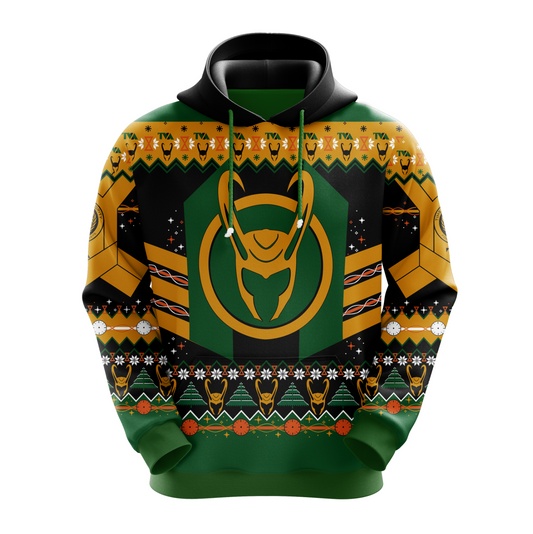 Loki Hoodie Loki Mv Christmas Pattern Hoodie Yellow Green Unisex