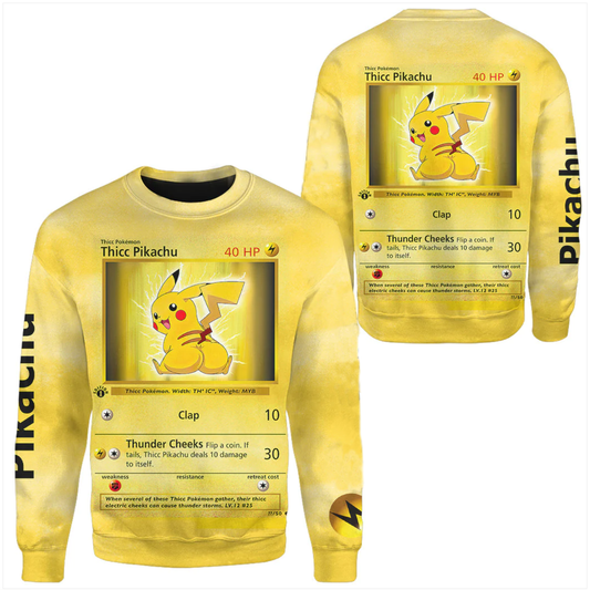 PKM Sweatshirt Thicc Pikachu Card Sweatshirt Yellow Unisex