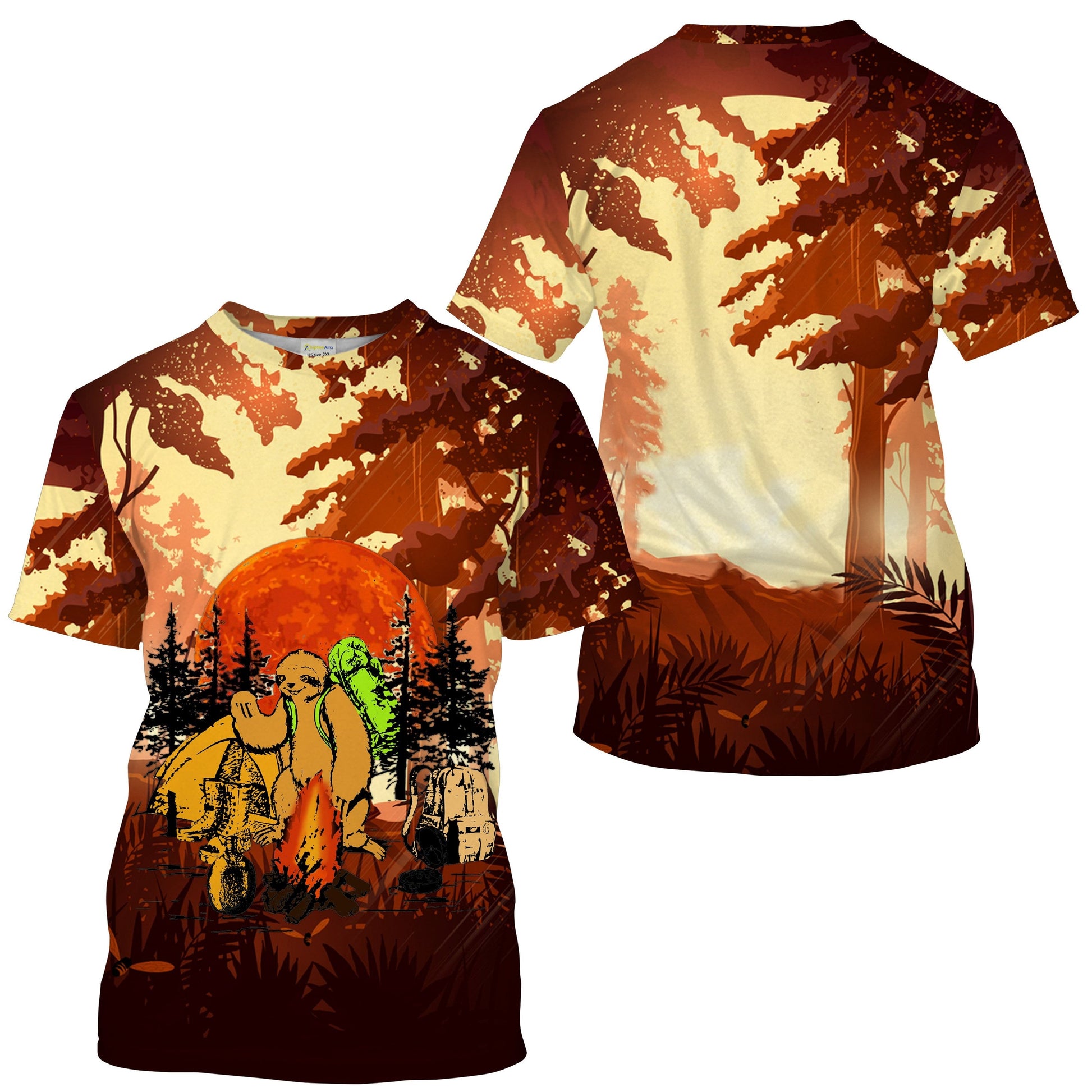 Sloth Camping T-shirt Sloth Camping In The Forest Suset T-shirt Hoodie Adult Full Print