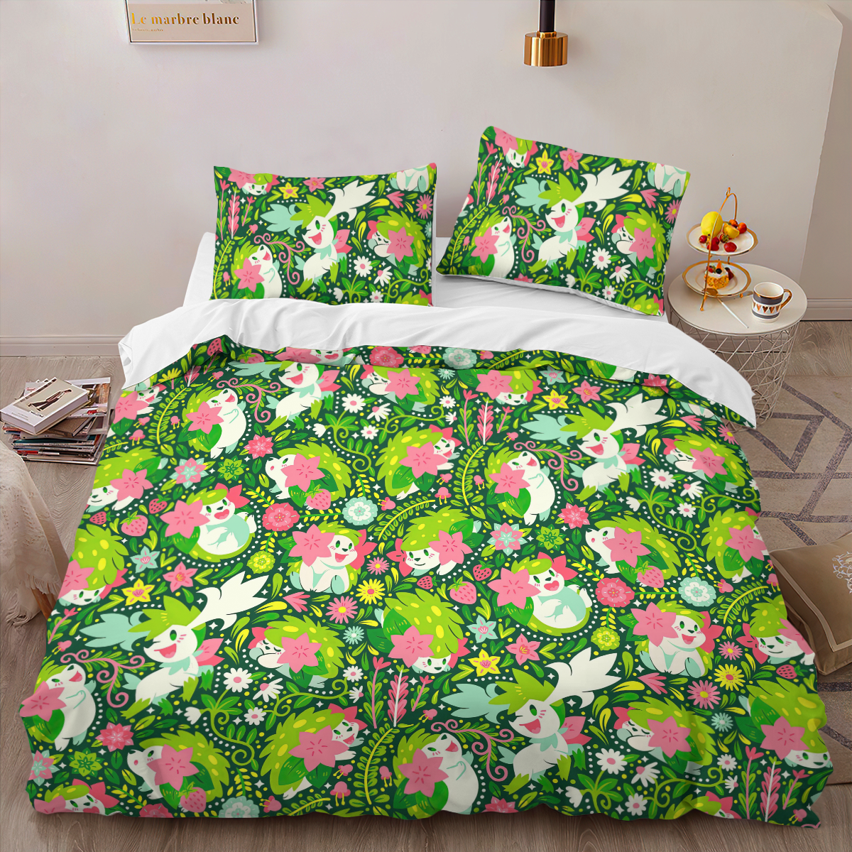 PKM Bedding Set PKM Shaymin Graphic Pattern Duvet Covers Green Unique Gift