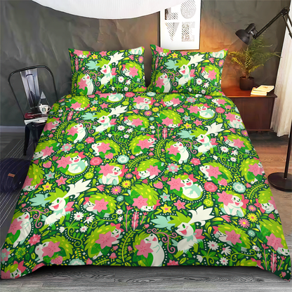 PKM Bedding Set PKM Shaymin Graphic Pattern Duvet Covers Green Unique Gift