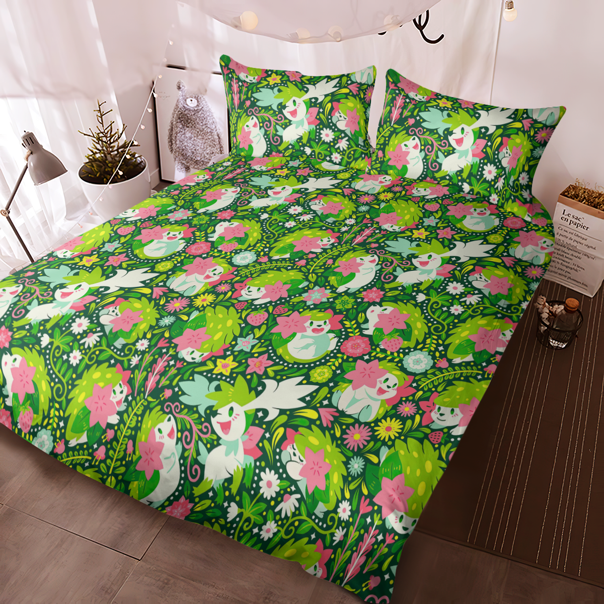 PKM Bedding Set PKM Shaymin Graphic Pattern Duvet Covers Green Unique Gift