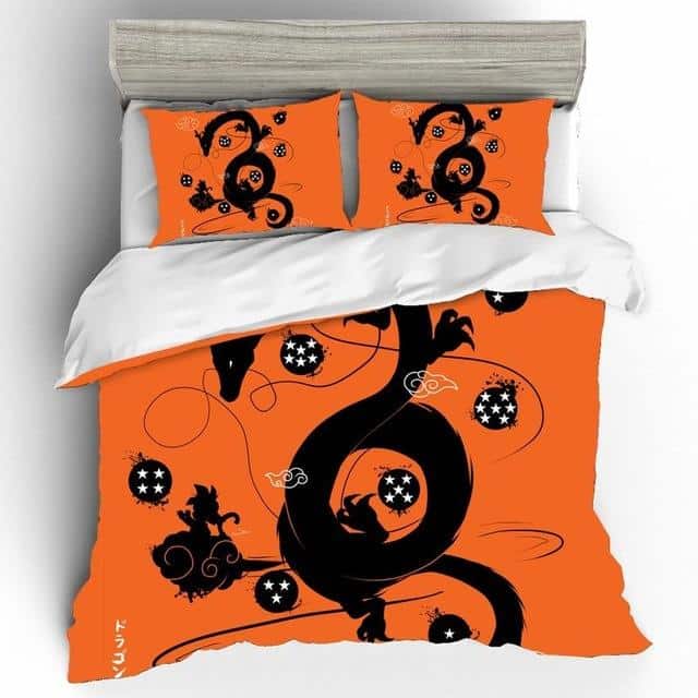 Dragon Ball Bedding Set Shenron Goku And Dragon Balls Silhouette Duvet Covers Orange Unique Gift