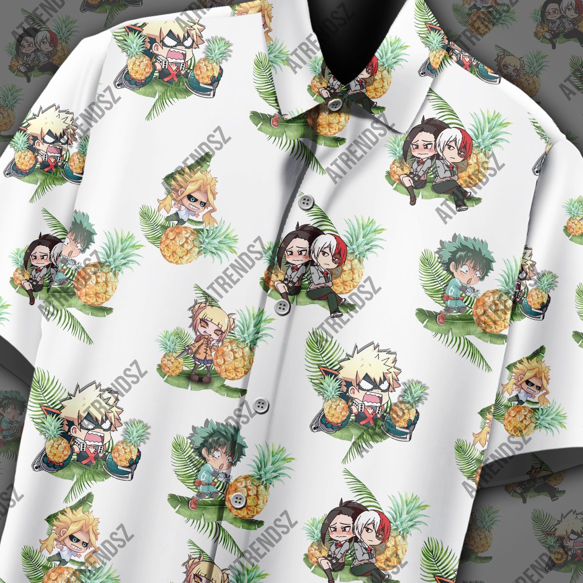  My Hero Academia Hawaiian Shirt Bakugo Midoriya Izuku Toga Pattern White Hawaii Aloha Shirt