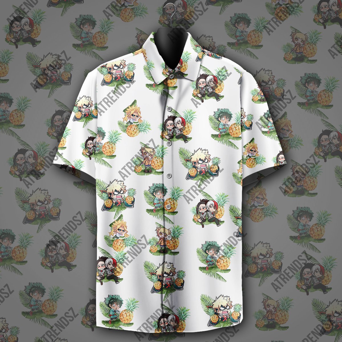  My Hero Academia Hawaiian Shirt Bakugo Midoriya Izuku Toga Pattern White Hawaii Aloha Shirt