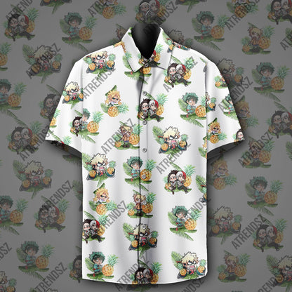  My Hero Academia Hawaiian Shirt Bakugo Midoriya Izuku Toga Pattern White Hawaii Aloha Shirt